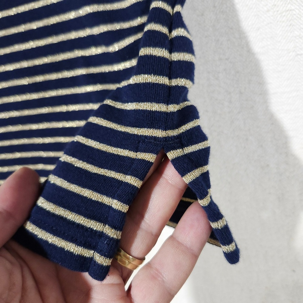 LAUREN Ralph Lauren Women's M Striped Metallic Gold & Navy Boatneck TShirt Top - Picture 7 of 11